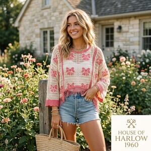 House of Harlow 1960 Crochet Bow Poncho